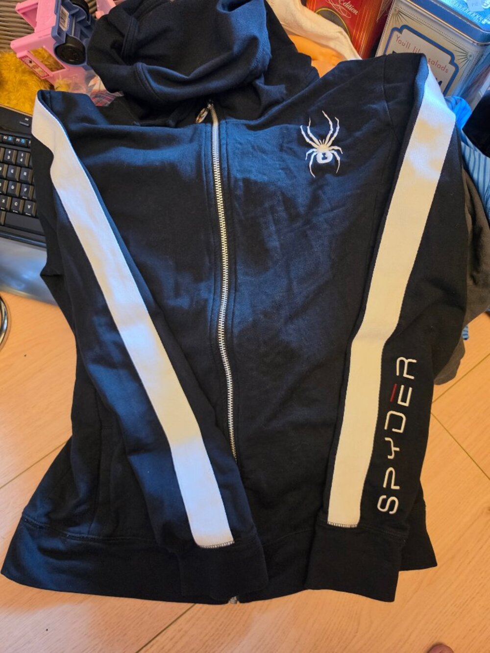 Unisex Spyder sz Lg blk/white hooded light weight full zip activewear jacket